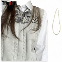 Gris uniforme japonés JK chaleco de punto suéter uniforme escolar Cardigans JK UNIFORME suéter bordado PANDA blanco 72zm #