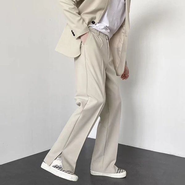 Pantalones grises de traje negro color caqui para hombres de moda para hombre de moda pantalones coreanos anchos anchos anchos pantalones para hombre pantalones largos 240508