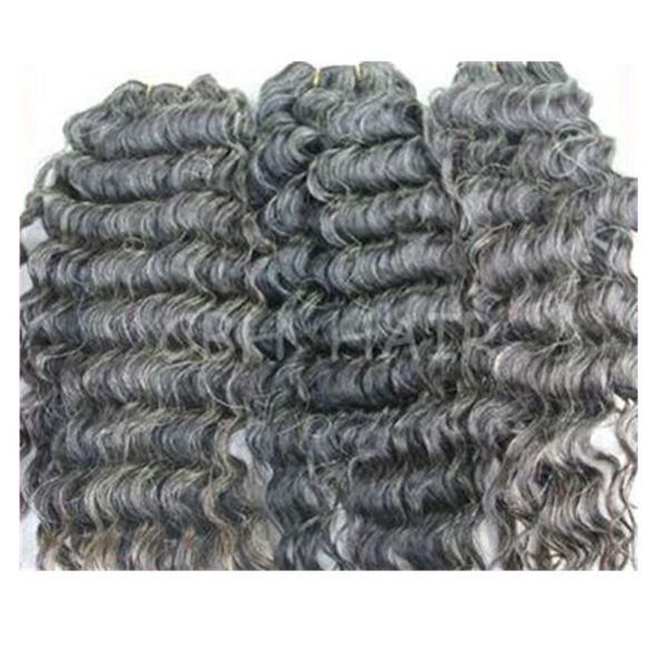 Gris Kinky cheveux bouclés faisceaux extensions de cheveux humains profonds bouclés gris faisceaux de tissage sel et poivre trame 100g / pack chaud à vendre 2023