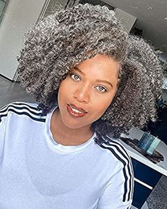 Pelucas delanteras de encaje gris Cabello humano para mujeres negras Coily Kinky Curly T Part Sin pegamento 13x4x1 Saltpepper Peluca gris 130% de densidad