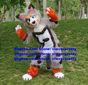 Gris longue fourrure Fursuit fourrure mascotte Costume Husky chien loup renard adulte dessin animé personnage tenue costume mariage belle Annabelle zz7578