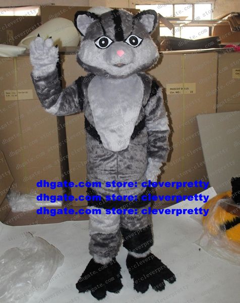 Gris longue fourrure chat sauvage chat sauvage mascotte Costume Caracal Ocelot chaton personnage enfants aire de jeux attirer les clients zx1060