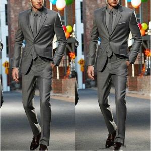 Gris hommes mariage smokings revers cranté Slim Fit marié smokings excellents hommes Blazer 2 pièces costume bal/dîner veste (veste + pantalon + cravate) 2528