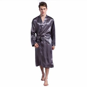 Túnica de hombre gris túnica seda pijama satén ropa de dormir túnica larga bata de baño nocturno bañera de manga larga túnica para dormir masculino s-xxl 240329