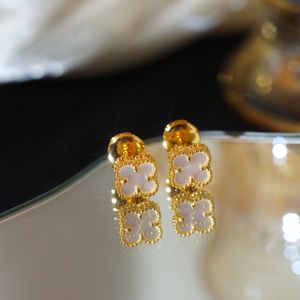 Mini boucles d'oreilles grises en nacre v-or 18 carats, boucles d'oreilles trèfle à quatre feuilles pour femmes, boucles d'oreilles classiques senior, nouvelles boucles d'oreilles trèfle, boucles d'oreilles de luxe légères