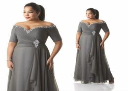 Mãe cinza da noiva vestidos de noivo plus size fora do ombro barato chiffon vestidos de festa de baile longo desgaste de noite 6251641