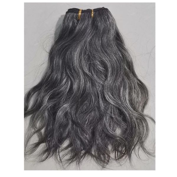 Gris naturel wavy 100human cheveux tisser les boucles argentées extensions de cheveux gris cuticules alignés vierges crues gris gris bundles de sel et de poivre 100g