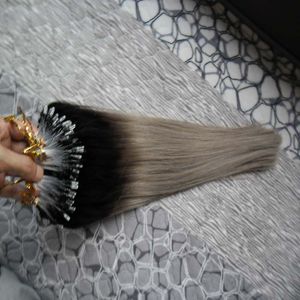 Extensions de cheveux gris Ombre micro loop ring 100g 1g / s 100s Remy Micro Bead Hair Extensions T1b / Grey Micro Link Extensions de cheveux humains