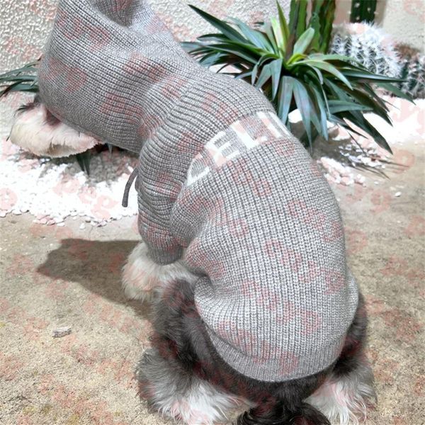 Grauer Haustier-Pullover, Kapuzenpullover, Hundebekleidung, Markenlogo, Haustier-Strick-T-Shirt, modisches Schnauzer-Hunde-Sweatshirt284G