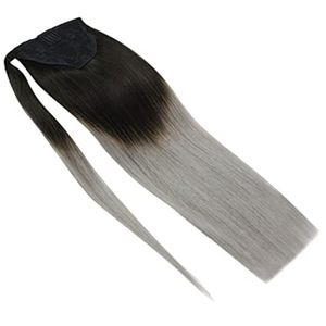 Queue de cheval grise Extensions de cheveux Huamn 16 pouces Naturel noir à bleu gris Ponytail Hair Ponytail Wrap Around Human Hair Ponytail ombre