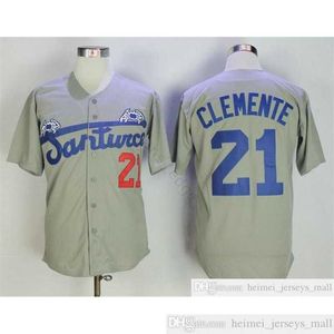 Gris Roberto Clemente Jersey # 21 Santurce Crabbers Porto Rico Dans Baseball Jersey Baseballs Cousu Button Down Shirt Expédition Rapide