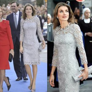 Robes de soirée en dentelle gris Sier avec manches longues longueur au genou bijou cou sur mesure, plus la taille robe de soirée de bal formelle Ocn porter des robes