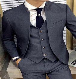 Gray Stand Collar 2020 New Business Slim Fit Mens Suit Slim Fit Custom Hed Made Homme Suits Men Grooming formal 3 piezas1405657