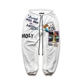 Pantalon de survêtement gris pantalon grande taille hommes femmes Hip Hop Graffiti imprimé Leggings unisexe Joggers pantalon à cordon