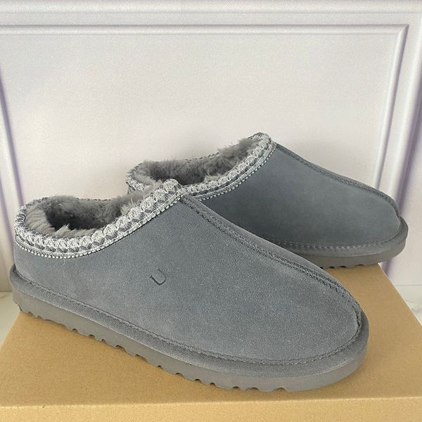 Bota Tasman Gris Tazz Bota Corta Sólida Con Punta Redonda Corte De Piel De Oveja Bota Súper Mini Gruesa Clásica Zapatos Planos De Invierno Para Mujer Bota De Lana Superior De Gamuza Cálida