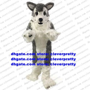 Costume de mascotte de loup en fourrure longue grise et blanche, Costume Husky chien renard, personnage adulte, Performance de vente à l'école maternelle zx1015