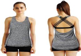 Tee-shirt de yoga gris féminin gris Sexy à langes Crisscross Sports Fitness Shirts Dry Fit Biking Running Burnout Tank Top Blouse7658940