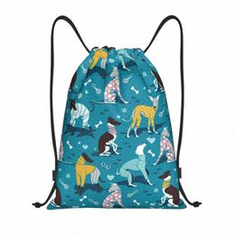 Greyhound Dogwalk Sac à cordon Femmes Hommes Portable Sport Gym Sackpack Whippet Sihthound Dog Training Storage Sacs à dos E1cB #