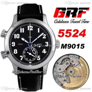 GRF V2 Calatrava Reistijd 5524G Miyota 9015 Automatische Herenhorloge Staal Case Black Dial Big Number Markers Leder met witte lijn Horloges Super Edition Puretime A1