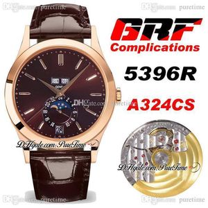 GRF-complicaties Jaarlijkse Kalender 5396R A324CS Automatische Mens Horloge Rose Goud Bruin Dial Stick Markers Maan Fase Lederen Band Super Edition Horloges Puretime G7