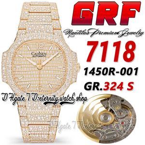 GRF GR7118 324S A324 Automatische dameshorloge Rose Goud verharde diamanten kiezerstickmarkeringen Volledig ijsje uit diamant stalen armband Super Edition Eternity Jewelry horloges