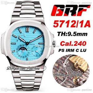 GRF MOON FASE DATUM 5712 / 1A PP240 Automatische Herenhorloge 40mm Limited Edition Tiffan9 Blue Texture Dial Roestvrijstalen Armband Super Edition Horloges A240 Puretime C3