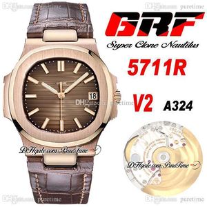 GRF V2 5711R PP324SC A324 Automatische Herenhorloge Rose Goud Bruin Geweven Dial Lederen Band Super Edition 6 Stijlen Horloges Puretime E5