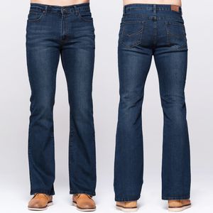 GRG Hommes Slim Boot Cut Classique Denim Légèrement Flare Deep Blue Jeans Mode Stretch Pantalon