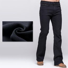 GRG hommes hiver coupe botte jean épaissir chaud Stretch Denim noir jean mince légèrement évasé pantalon Fleece1256B