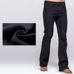 GRG hommes hiver coupe botte jean épaissir chaud Stretch Denim noir jean mince légèrement évasé pantalon Fleece1240J