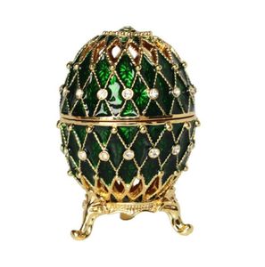 Grid Faberge Egg Crystal Bejeweled Trinket Jewelry Box Oorringhouder Pewter Ornament Gift299W6708814