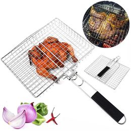 Panier de grille pliant BBQ en acier inoxydable portable avec poignée pour poisson rôti poulet crevettes accessoires de cuisson 240517