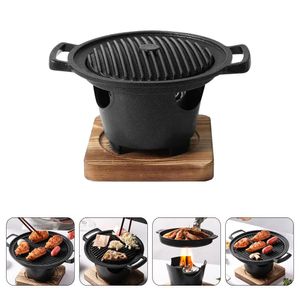 Grill Japonais Charbon De Bois Hibachi Poêle Griller Table Coréenne En Fonte Barbecue Pan Plaque Intérieure Teppanyaki Servant Shichirin 240223