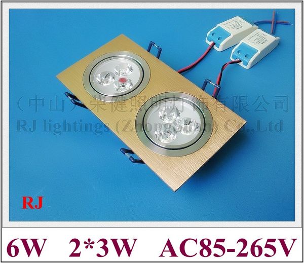 Grille LED downlight vers le bas lumière plafonnier lumière intérieure intégrée installer 6 W (2*3 W) haute puissance LED perle AC85-265V aluminium CE