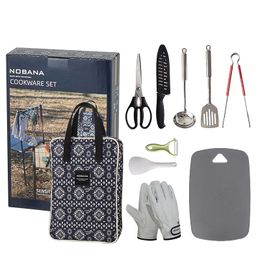 Grilling Camping Cooking Set voor Buiten BBQ - RVS RV Camp Keukenapparatuur Cookware Grill Tool Camping Accessoires Kit in Lichtgewicht Stijlvol