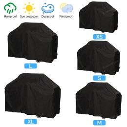 Grills Zwarte waterdichte BBQ Cover Outdoor BBQ Accessoires Grill Cover Anti Dust Rain Gas Charcoal Electric Barbeque Protective Cover