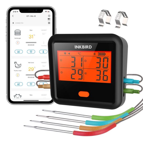Grills thermomètre à viande BBQ BBD BBQ avec 4 sondes de viande étape sans déclin d'écran LCD de la température de contrôle d'application gratuite