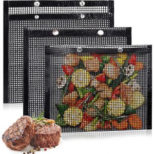 Grilles Lmetjma Ptfe Mesh Sacs Grill réutilisables Sacs de barbecue de barbecue antiadhésif pour fumeurs à gaz en charbon