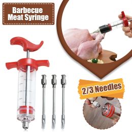 Grilles Syringe d'injecteur de viande avec 2/3 d'injecteur de saveur de marinade en acier inoxydable pour barbecue Kit de cuisine d'injecteur de dinde.