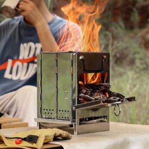 Grills mini chauffeur de chauffage extérieur portable camping pique-nique barbecue pliant pliant en bois en acier inoxydable poêle à charbon de bois grill