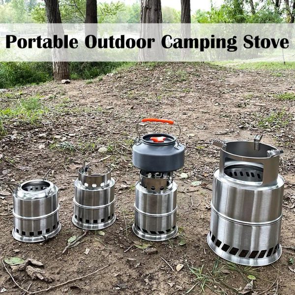 Grills Poêle de camping en plein air portable Poêle de survie à bois léger en acier inoxydable pour sac à dos en plein air Randonnée Pique-nique BBQ