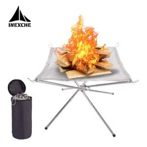 Grilles portables Pit de feu extérieur Rack de combustion Camping Camping pliable en acier inoxydable Fiche de jambe BBQ Grill Stove Camp Équipement