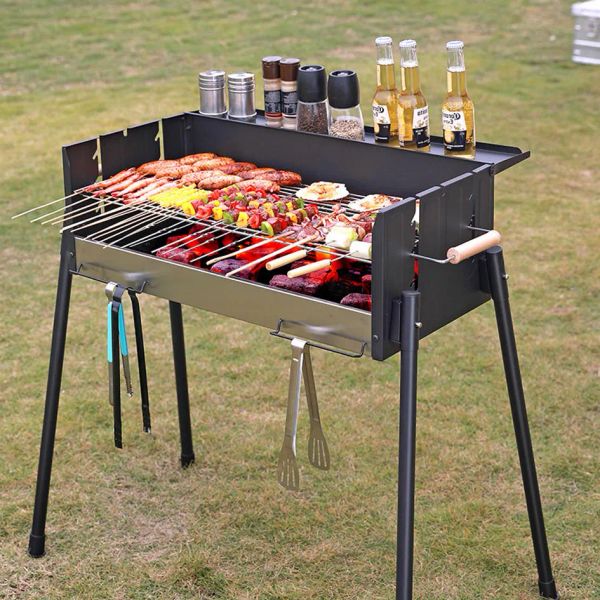 Grills Portable sans fumée Barbecue Grill poêle à charbon de bois cour extérieure Barbecue ensemble d'outils jardin pliant en plein air Barbacoa Stand barbecues