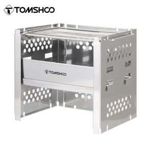 Grilles Tomshoo Stove en bois de camping extérieur W Barbecue Grill Portable Burning Burner Wood Bracket Wood Bracket Bobe