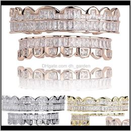 Grillz Body Drop Delivery 2021 Baguette Ensemble Dents Grillz Haut Bas Or Rose Sier Couleur Grills Dentaire Bouche Hip Hop Mode Rappeur Bijoux F