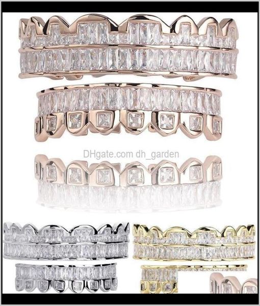 Grillz Body Drop Livrot 2021 Baguette Set Teethz Grillz Top Bottom Rose Gold Sier Color Grills Dental Mouth Hip Hop Fashion Rappe6060499