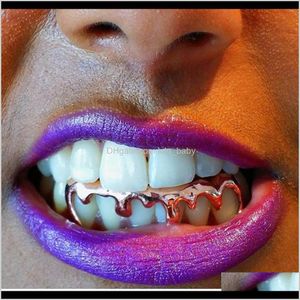 Grillz, joyería del cuerpo entrega de caída 2021 18k oro tirantes punk hip hop multicolor diamante personalizado dientes inferiores grillz boca dental colmillo parrillas t