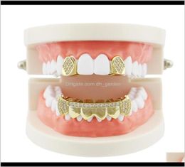 Grillz Body Jewelry Drop Delivery 2021 Punk Set Gold Sier Dents Grillz Top Bottom Grills Dentaire Bouche Caps Cosplay Party 9Du3B6619485