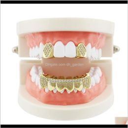 Grillz Body Jewelry Drop Delivery 2021 Punk Set Gold Sier Dents Grillz Top Bottom Grills Dentaire Bouche Caps Cosplay Party 9Du3B187f