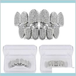 Grillz Dental Body Hip Hop Sieraden Mens Diamond Tanden Persoonlijkheid Charms Gold Iced Out Grills Rapper Mannen Mode Accessoires Drop 323C